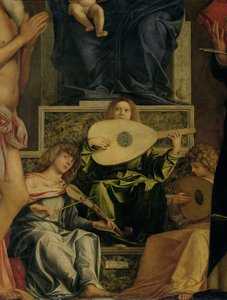 Le Retable de San Giobbe, détail des anges jouant de la musique (détail) - Giovanni Bellini